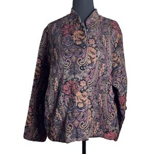 Coldwater Creek Tapestry Jacket XL Petite Floral‎ Paisley Button Front Fall Boho